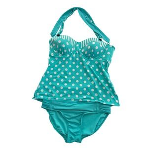 Cole of California Tankini Swimsuit Turquoise Polka Dot Excellent